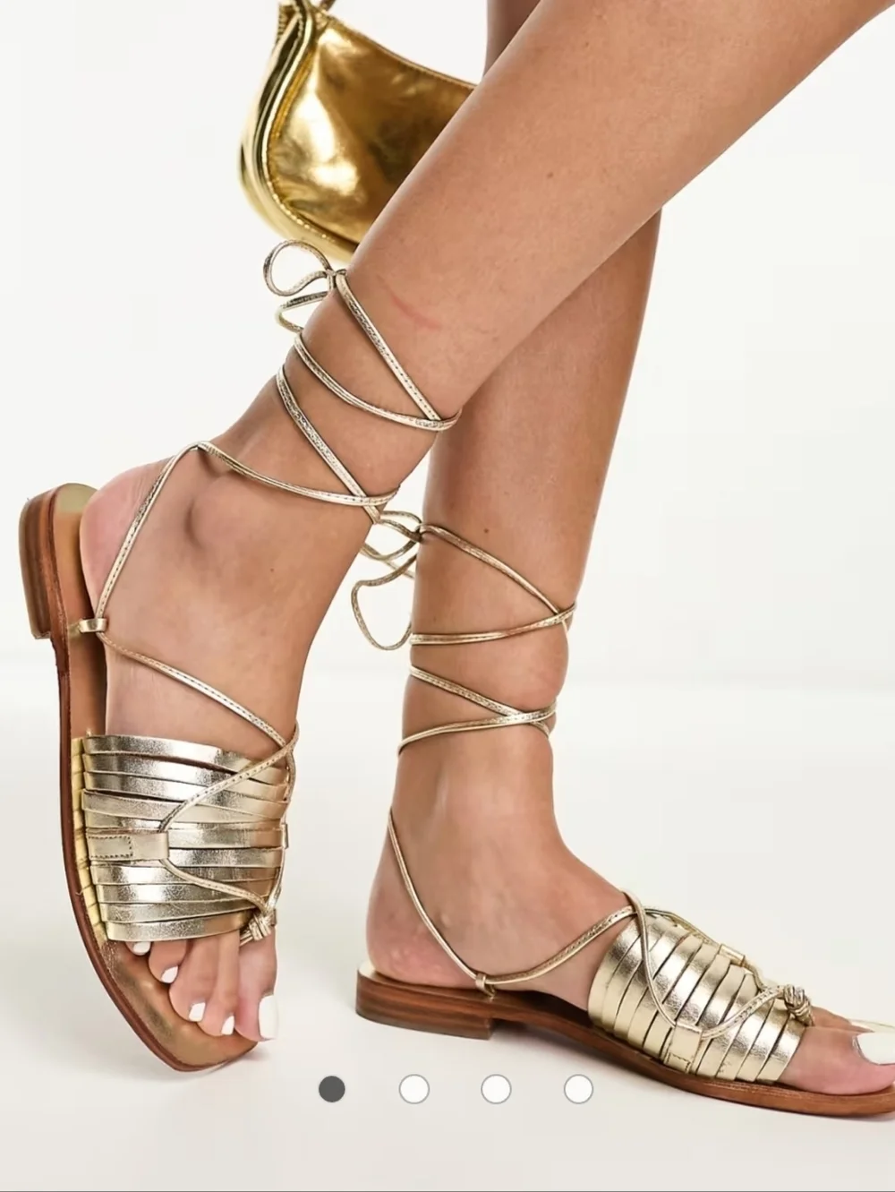 Free People Cami Huarache Wrap Sandals Gold Leather Gladiator – Size 9 Boho Chic